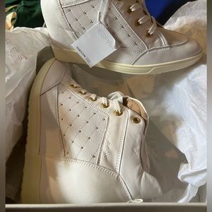 Geox respira wedge white and gold studded sneaker gym shoes nwt size 39 size 9